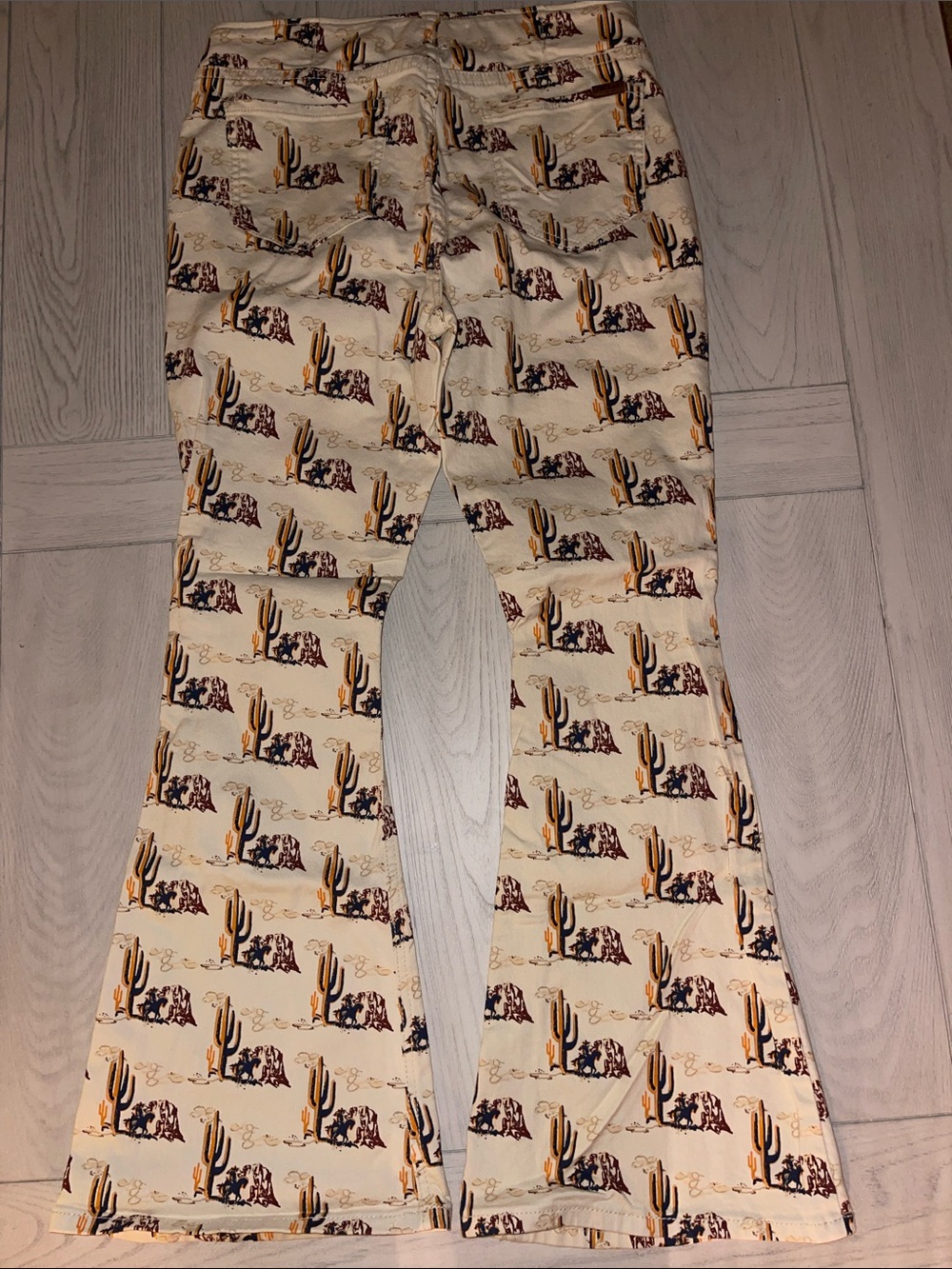 Rock & Roll Beige Desert Print Flare Jeans - Women's Wide Leg - Picture 6 of 7